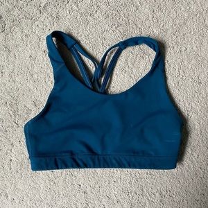 Blue strapped back sports bra